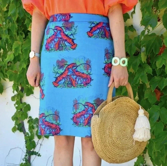 J. Crew Lobster Print Grasscloth Pencil Skirt - Picture 1 of 6
